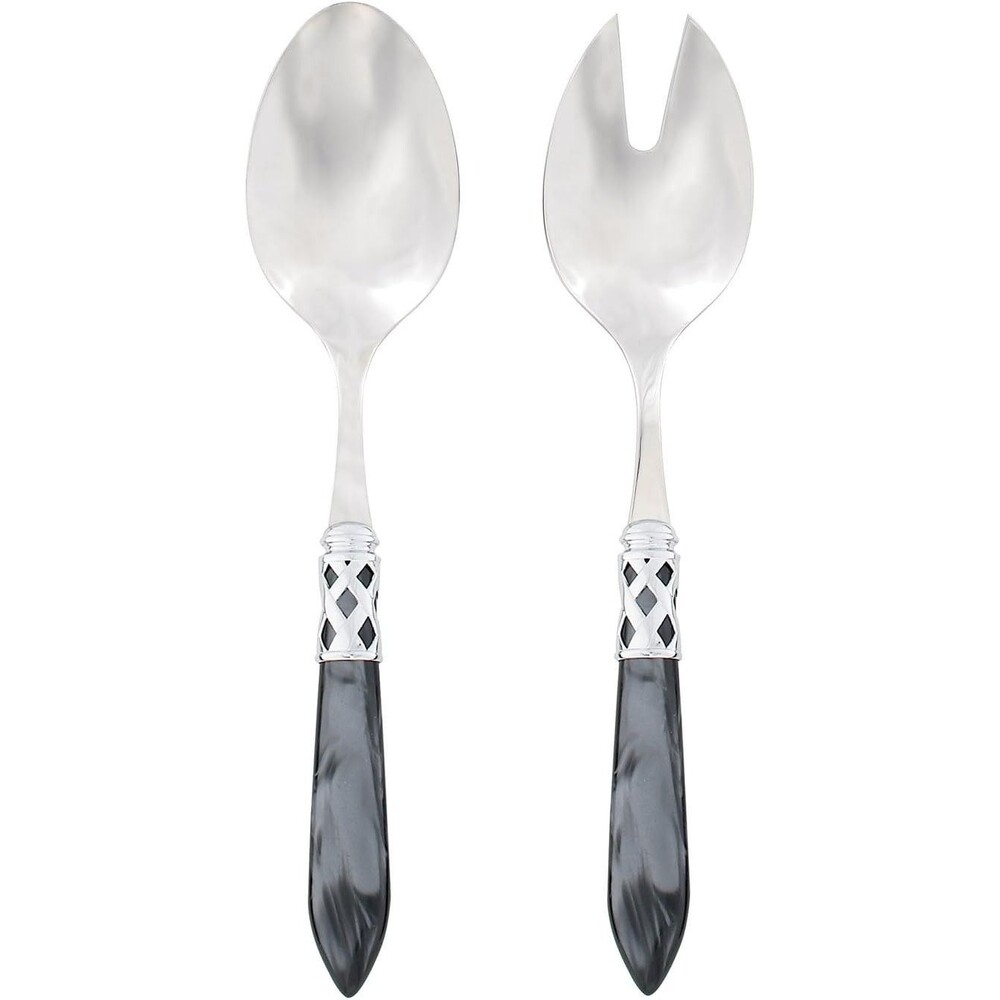 VIETRI Aladdin Brilliant Charcoal 2-Pc Salad Serving Set 18/10 Stainless Steel